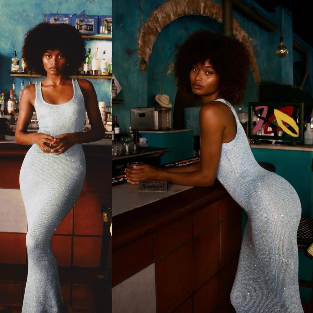 Asta Resort Ana Baia Blue Sequin Knit Maxi Dress - Picture 13 of 16